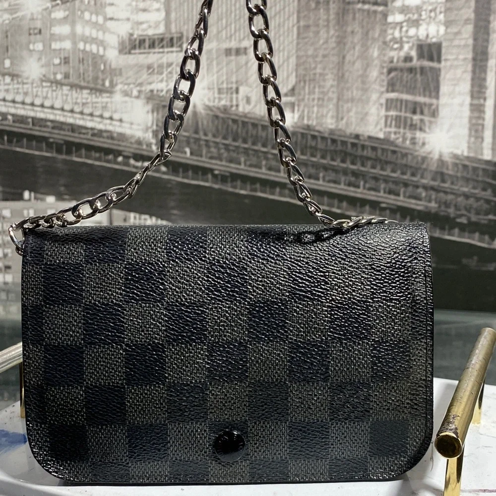 Black Checkered Chain Shoulder Bag - Women's Crossbody